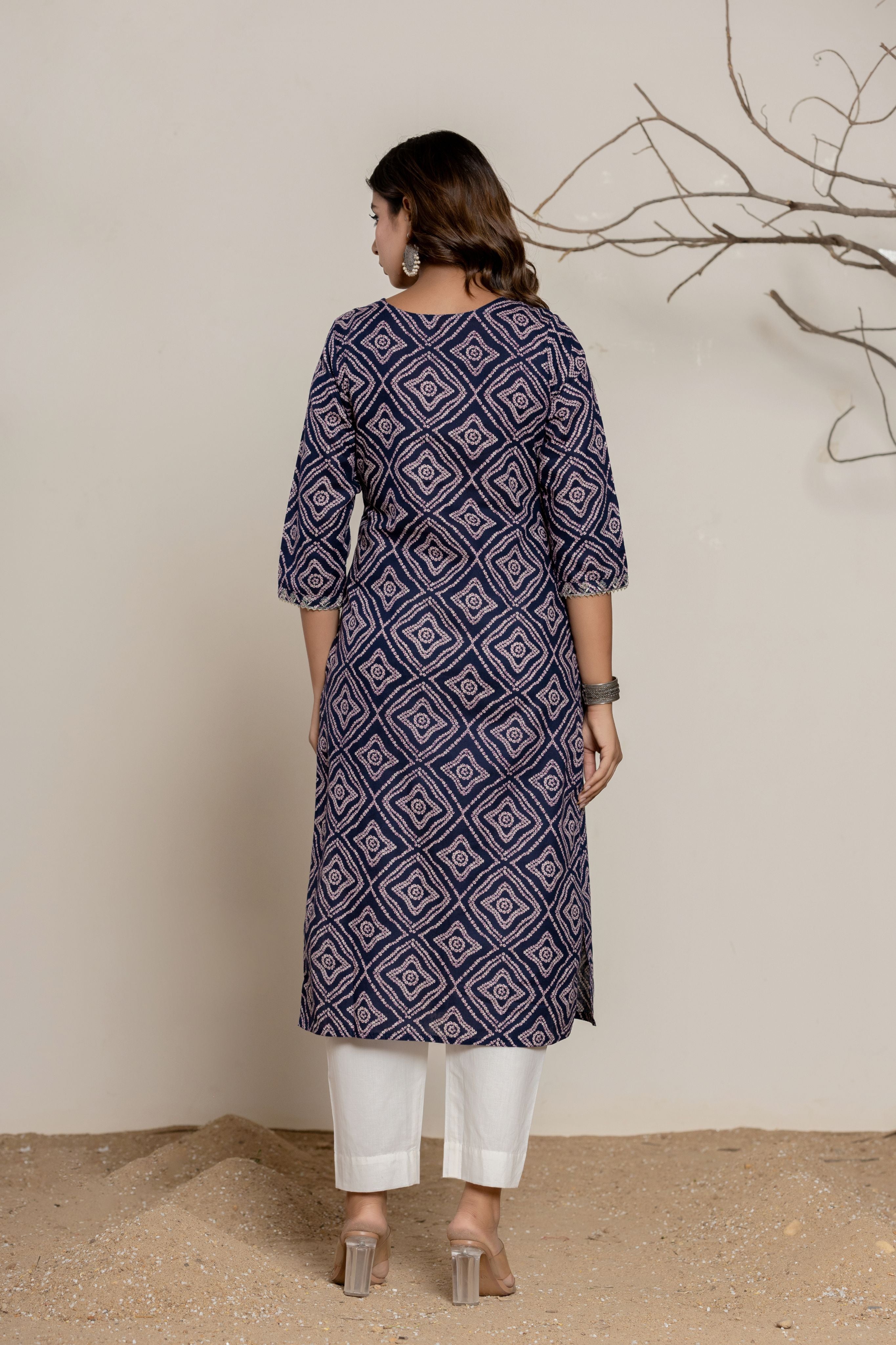 Blue and White Print Kurta Set