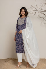 Midnight Blue Bandhani Print Kurta Set