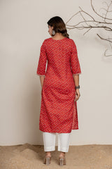 Red Bandhani Print Pure Cotton Kurta Set