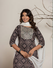 Black Bandhani Print Pure Cotton Kurta with Dupatta