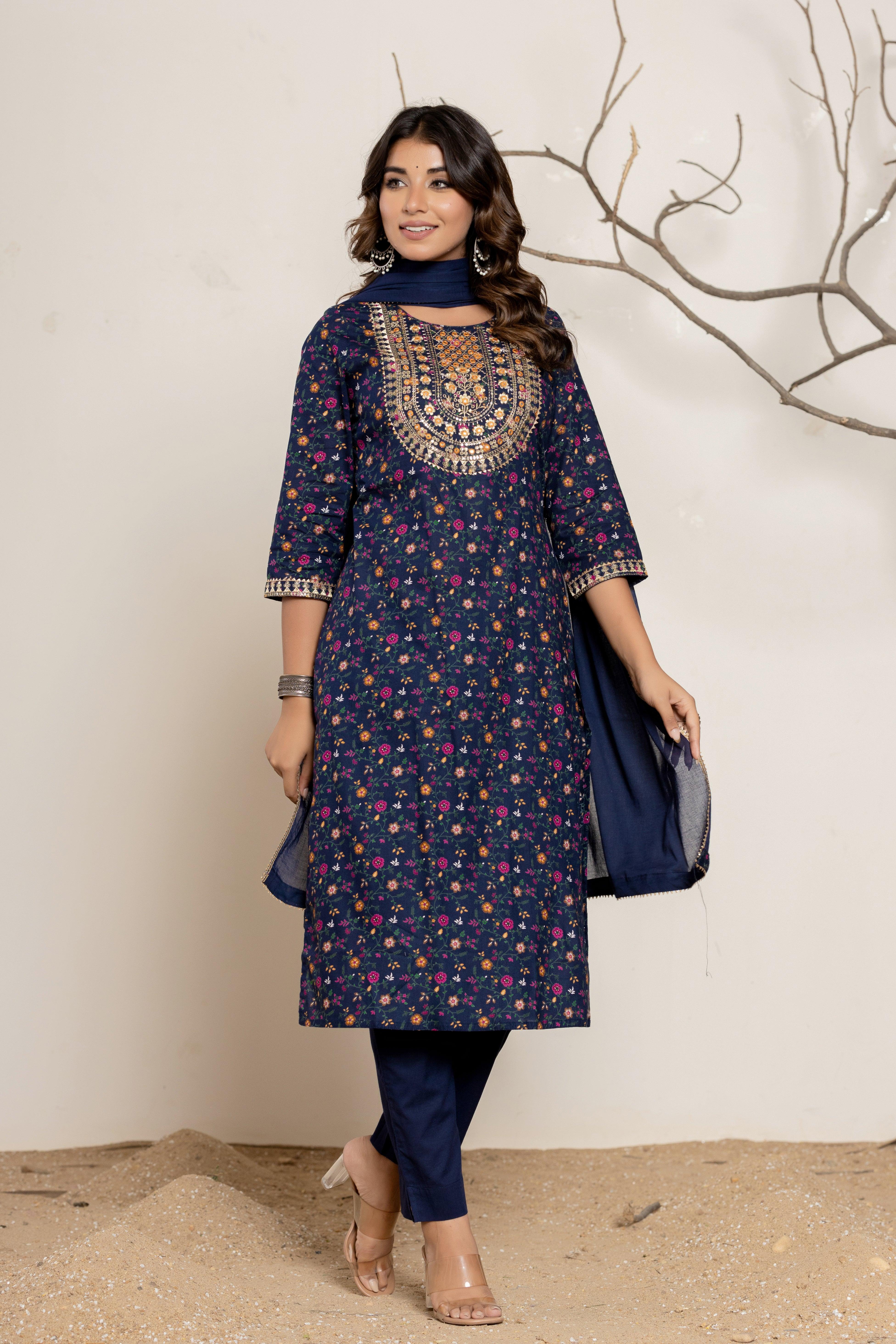 navy blue kurta set full view