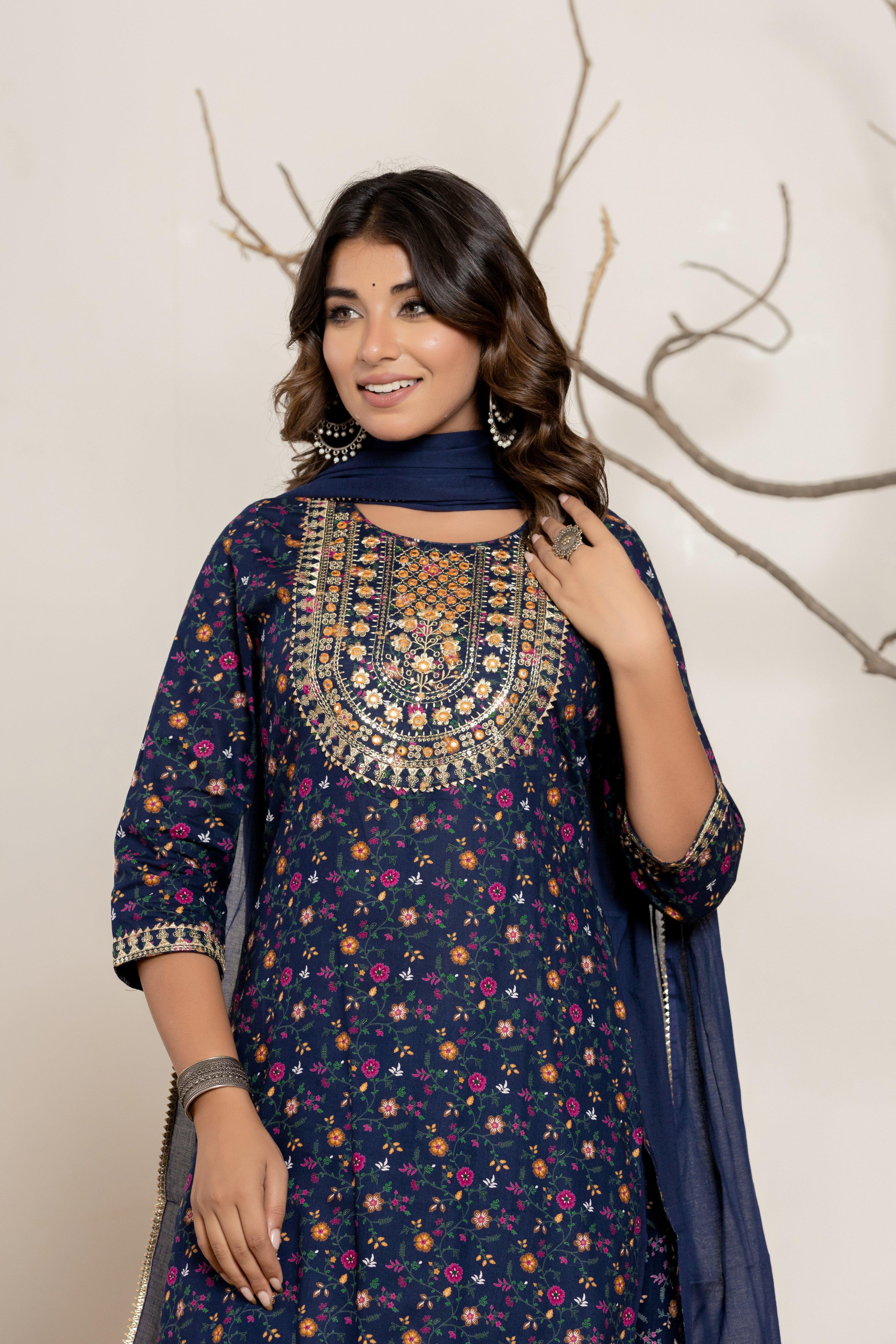 navy blue kurta set with dupatta