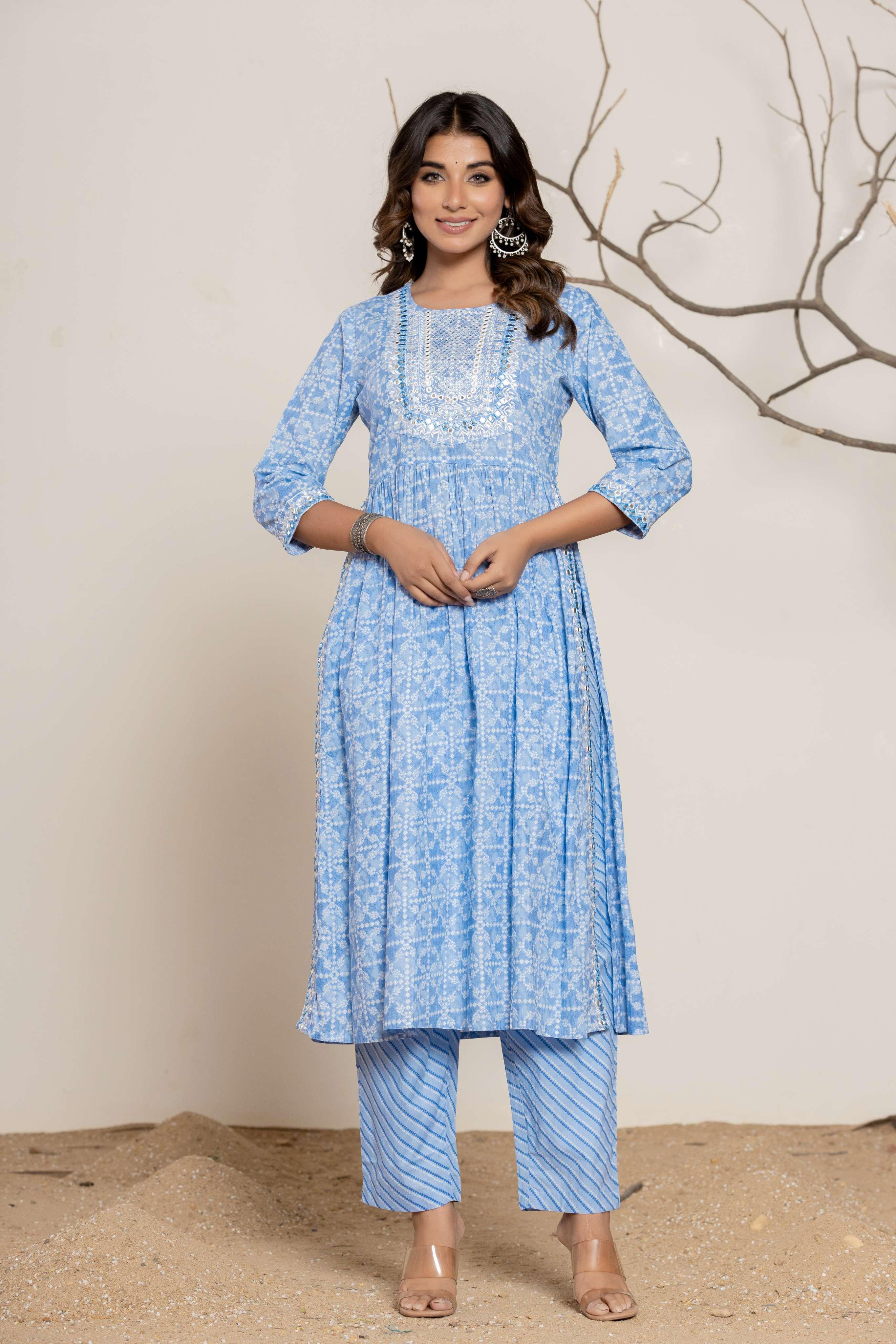 beautiful blue kurta set for women 