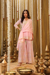 Beautyful Pink Mulmul Cotton Sharara Set