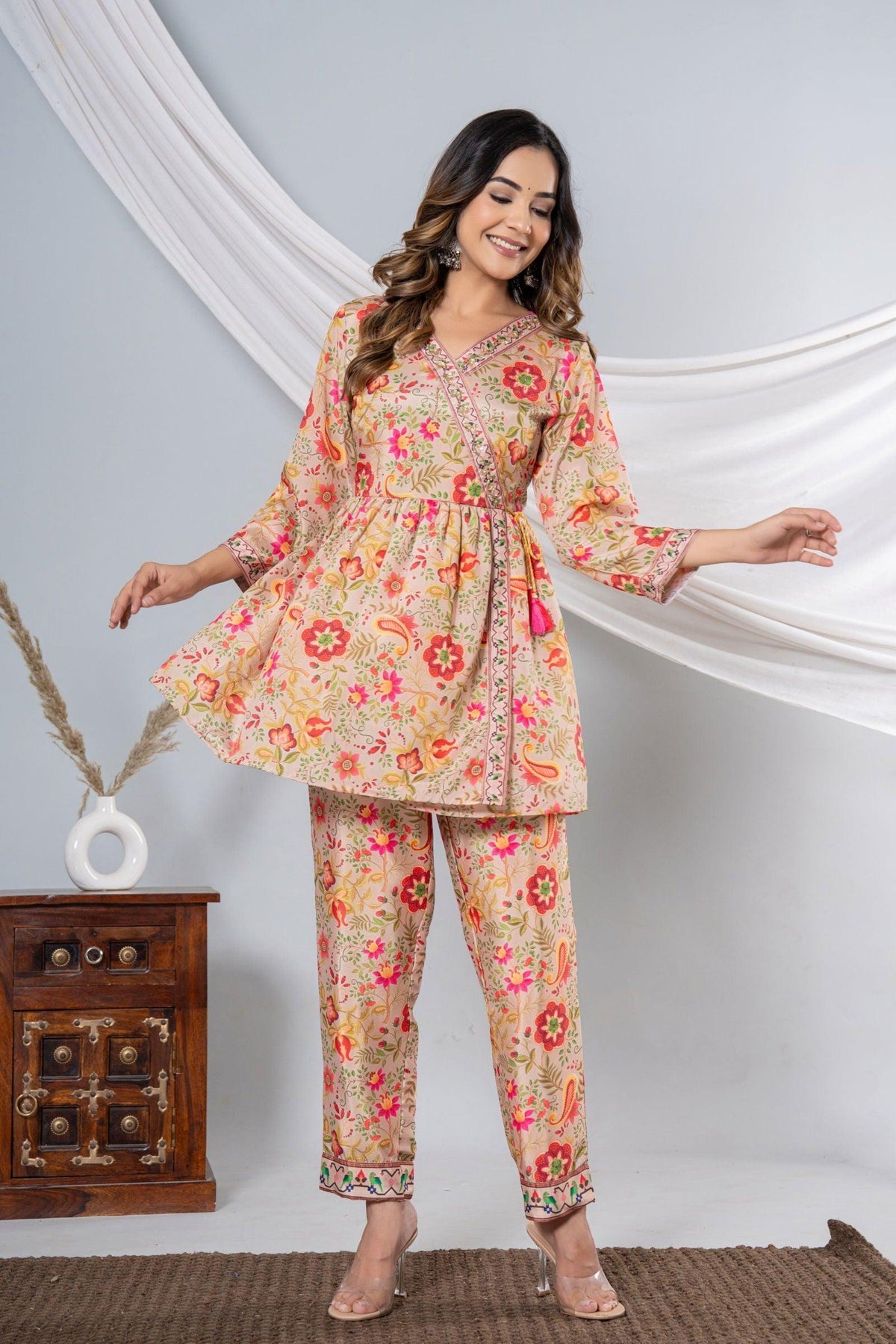 Beige Floral Print Co-ord Set - Arkiyah Fashion