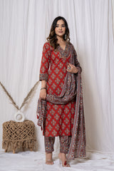 Beautiful Red Suit Set With Dupatta