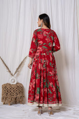 Red floral kurta set back view