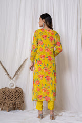 Yellow Floral Print Chinnon Suit Set (3 piece suit)