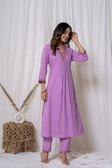 Purple Boota Work Cotton Kurta Set (2 piece set)