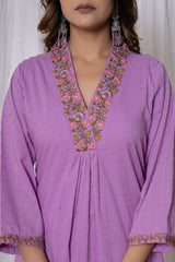 Purple Boota Work Cotton Kurta Set (2 piece set)