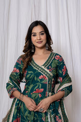 Green floral kurta set