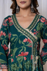 Green floral kurta set for women