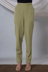 Cotton Casual Pants in Green Colour