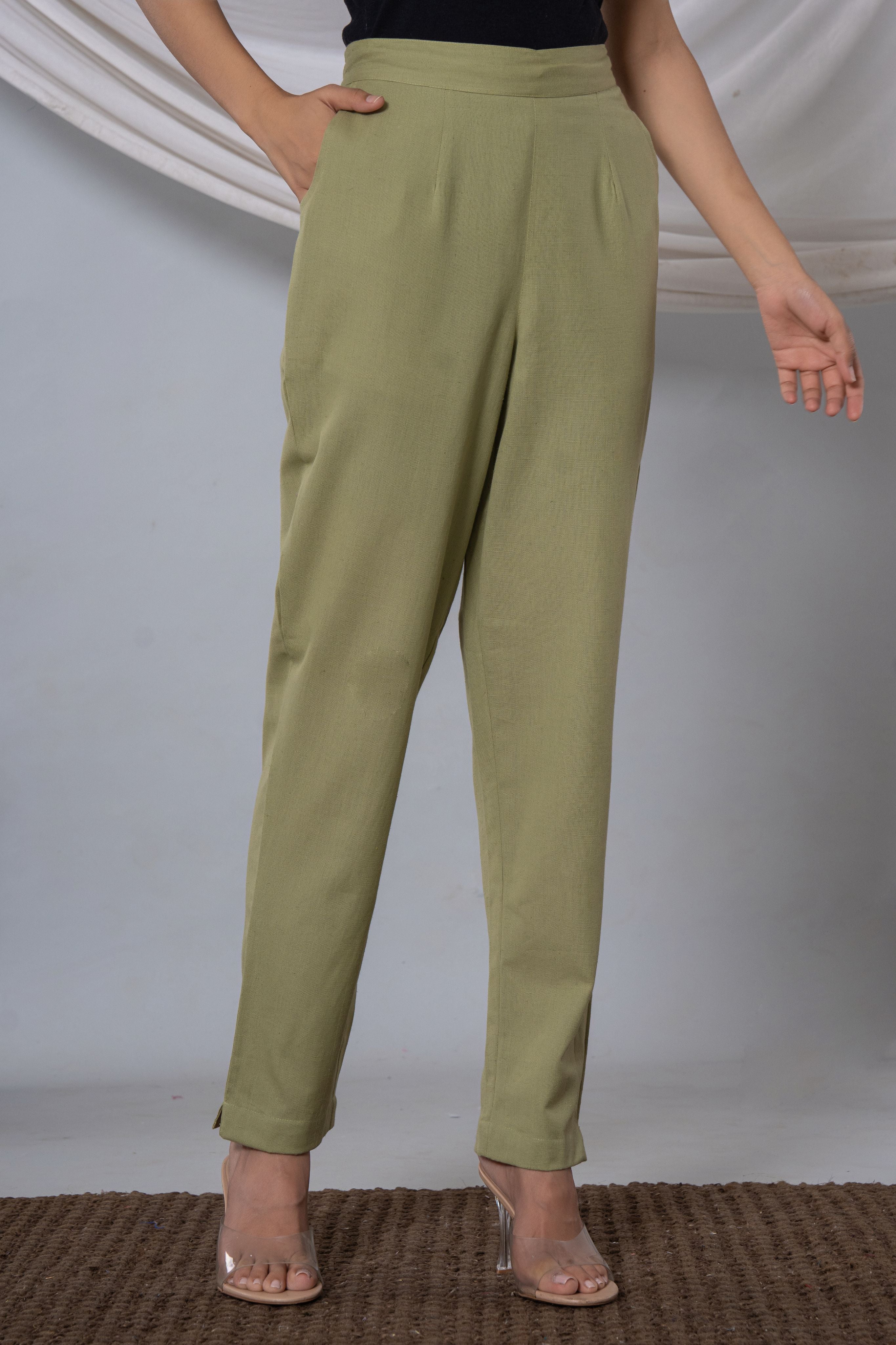 Green Cotton Pant with Pocket