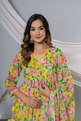 Yellow Floral Print Chinnon Suit Set (3 piece suit)