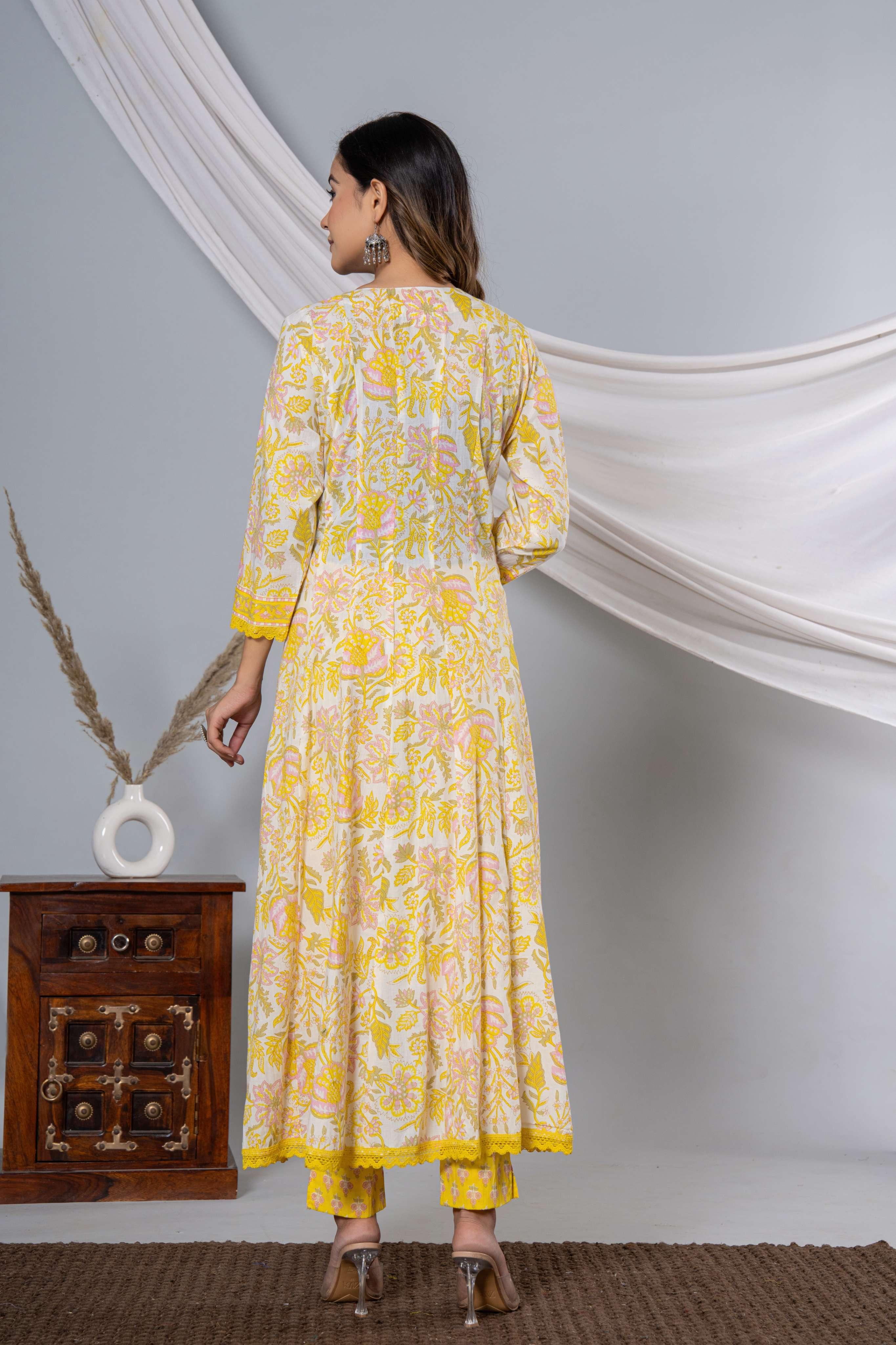 yellow suit set with dupatta back view