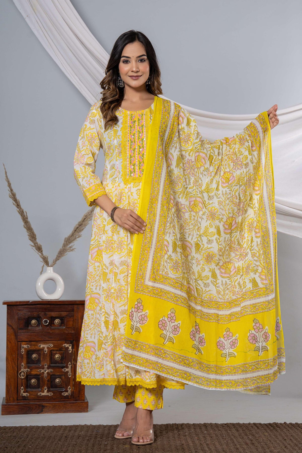 yellow suit set with dupatta