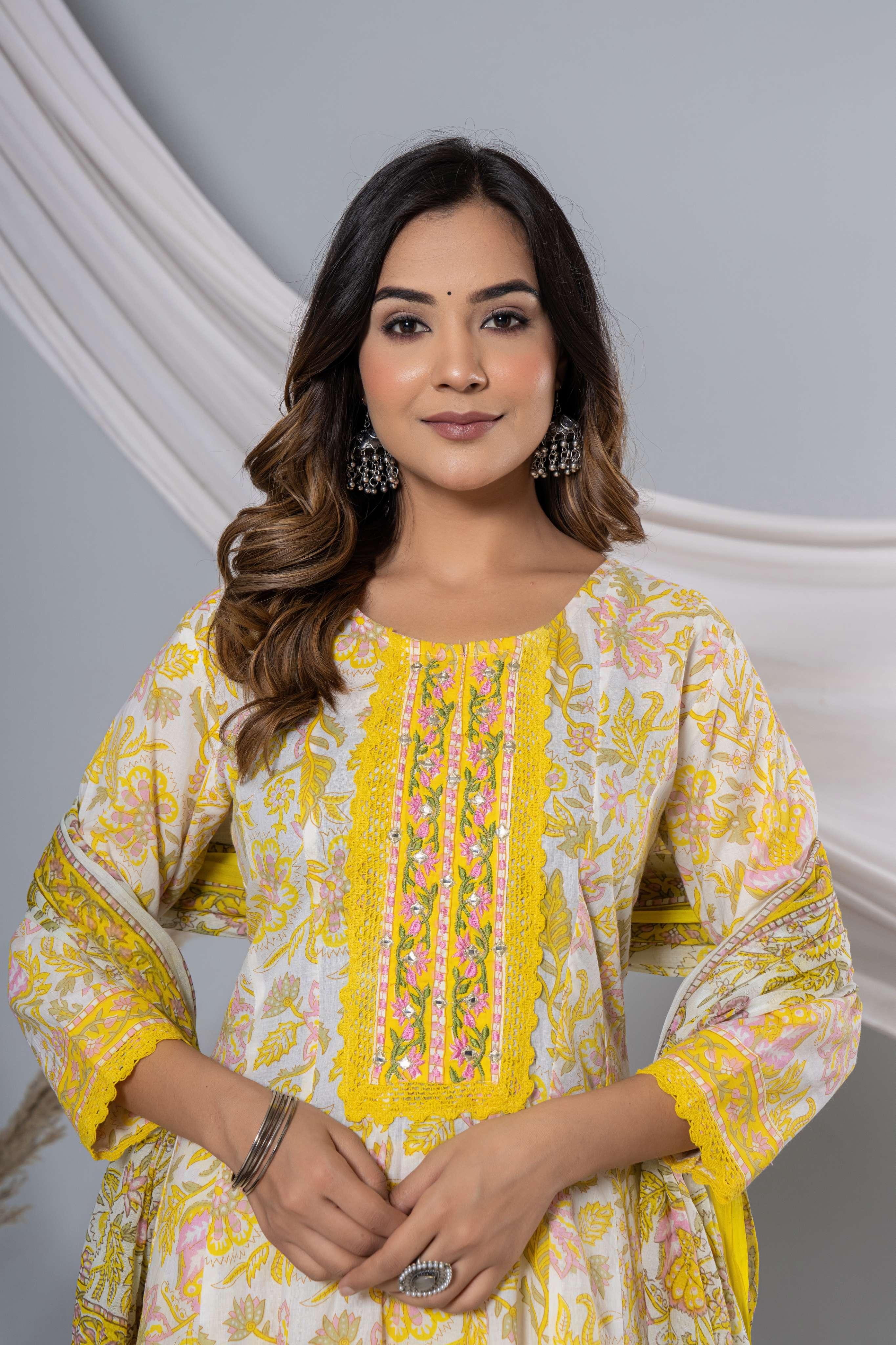 Buy yellow suit set with dupatta for Women